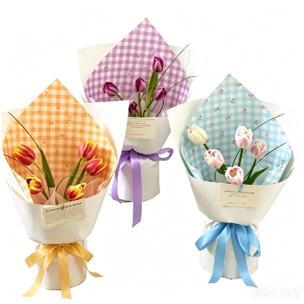 Flower Wrap Kraft - Kertas Pembungkus Bunga Motif Kotak-kotak Mawar