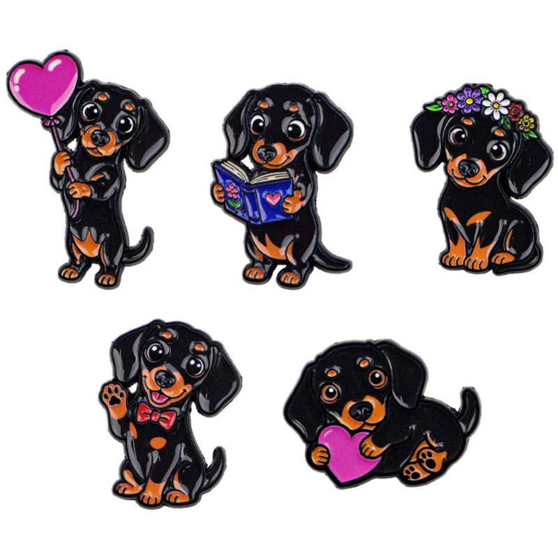 Florist Supplies - 5pcs Set Pin Enamel Dachshund Lucu